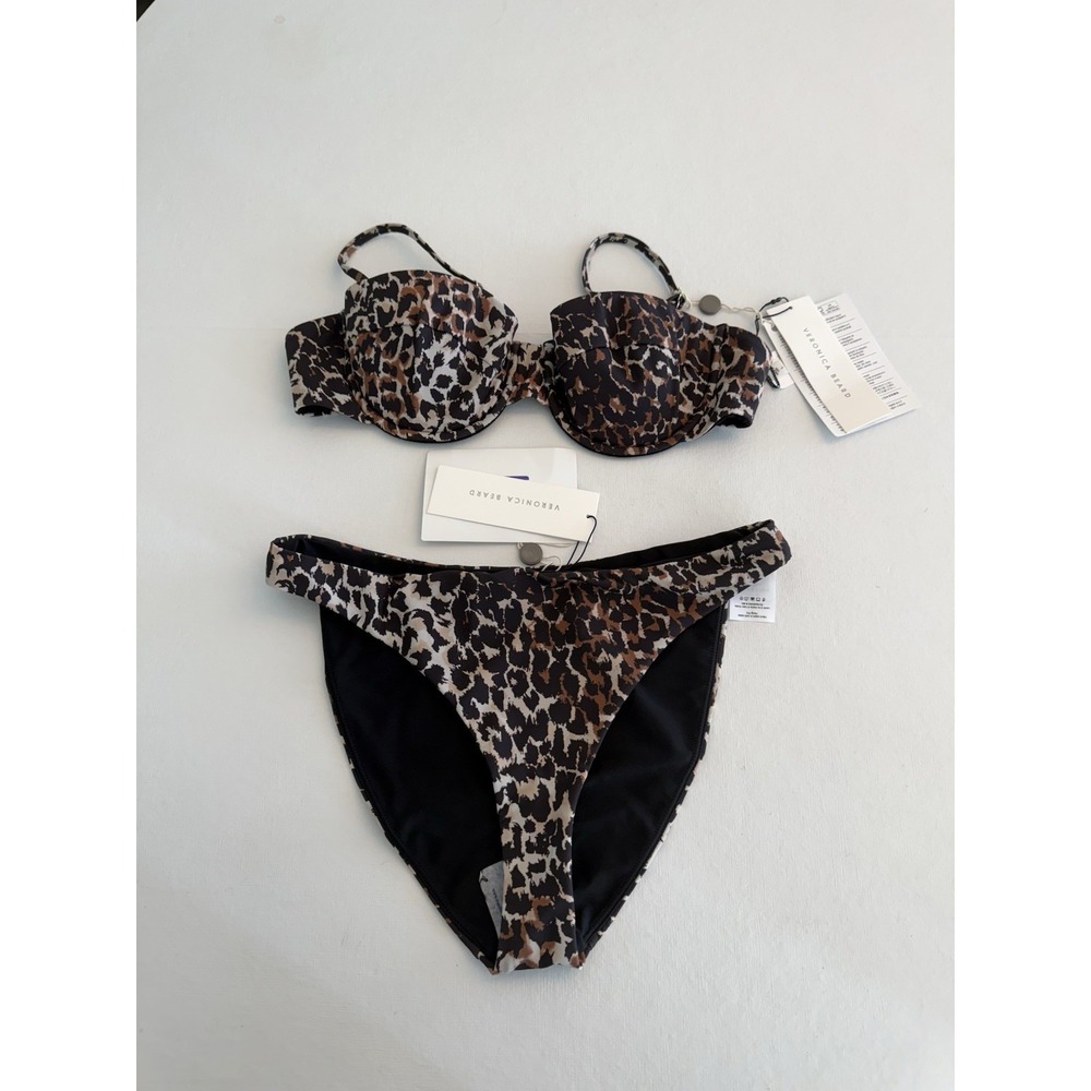 Veronica Beard Bikini Set Size Large Leopard Animal Print Underwire Swimsuit NWT